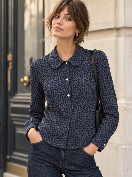 A.P.C. Tops - A.P.C. Paris 100% Silk Navy Blue Dot Print Blouse Shirt Minimalist Chic Size M
